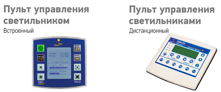 Светильник операционный двухкупольный потолочный «ЭМАЛЕД 500/500 НП» для низких потолков - Пульты управления Светильник операционный двухкупольный потолочный «ЭМАЛЕД 500/500 НП» для низких потолков - Пульты управления
